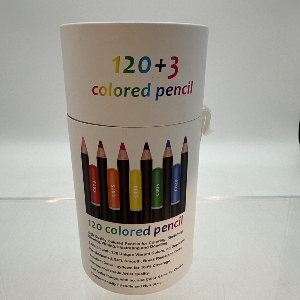120 colored pencils NEW With Sharpener In Cylinder - Open Box - + Sharpener